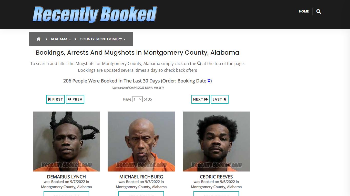 Bookings, Arrests and Mugshots in Montgomery County, Alabama