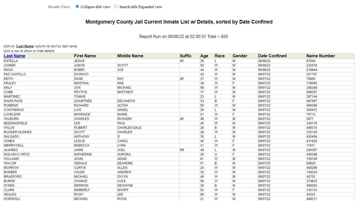 Jail Roster - Montgomery County, Texas